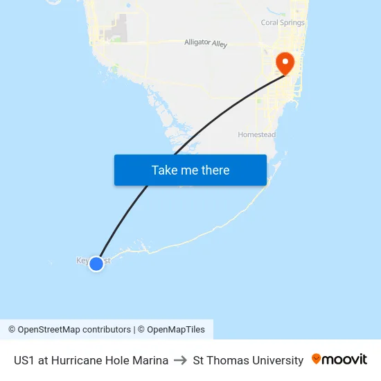 US1 at Hurricane Hole Marina to St Thomas University map