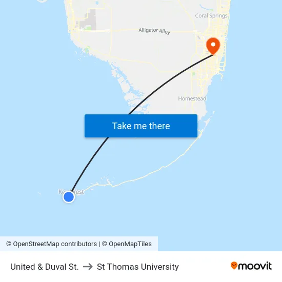 United & Duval St. to St Thomas University map