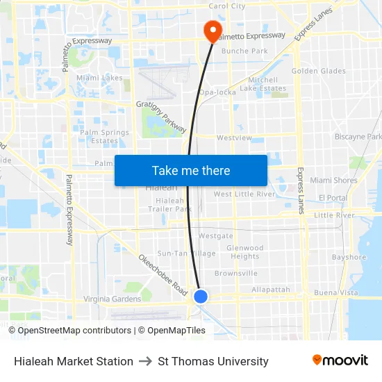 Hialeah Market Station to St Thomas University map