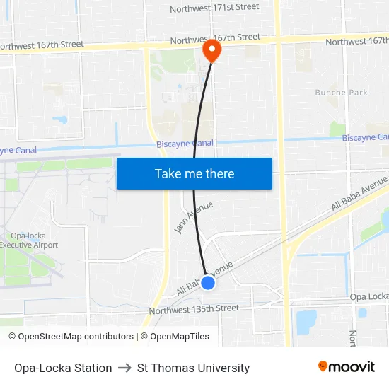 Opa-Locka Station to St Thomas University map