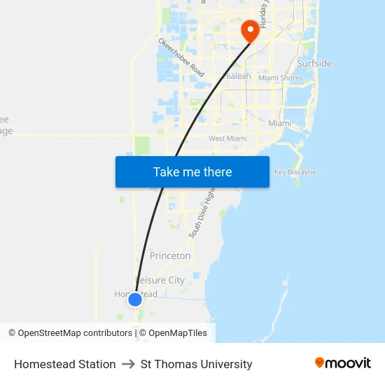Homestead Station to St Thomas University map