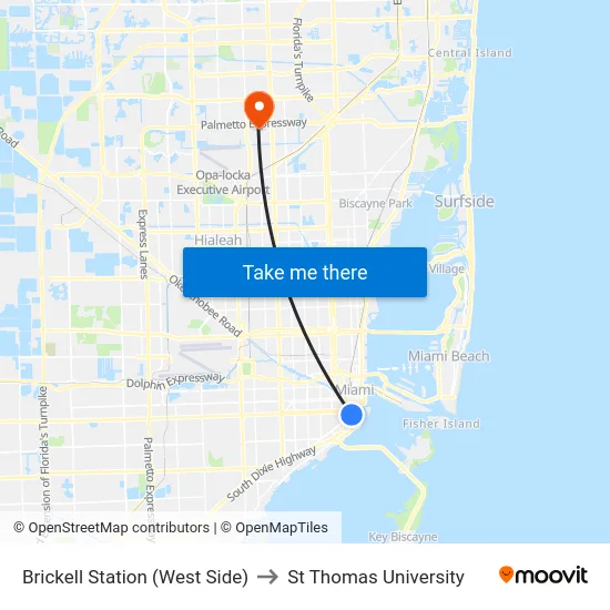 Brickell Station (West Side) to St Thomas University map
