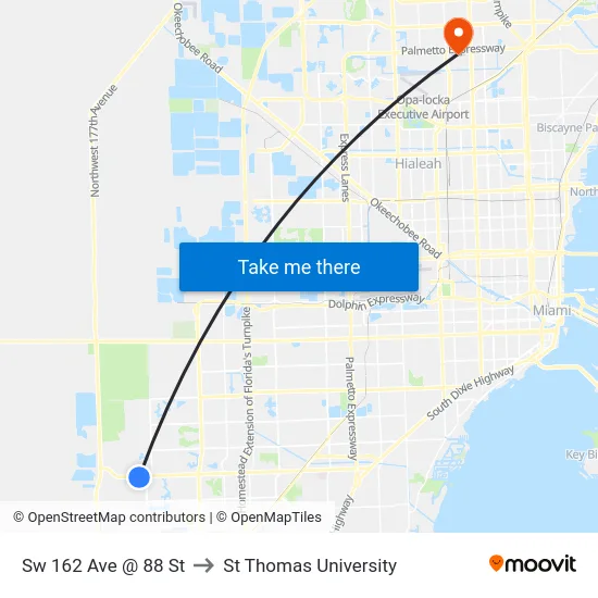 Sw 162 Ave @ 88 St to St Thomas University map