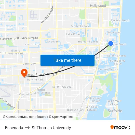Ensenada to St Thomas University map