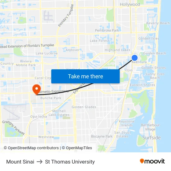 Mount Sinai to St Thomas University map