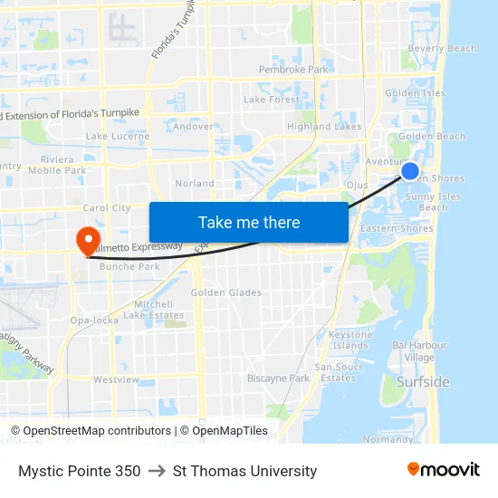Mystic Pointe 350 to St Thomas University map