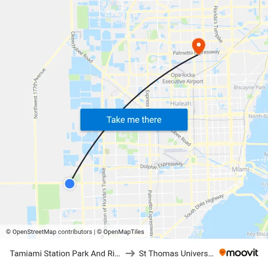 Tamiami Station Park And Ride to St Thomas University map