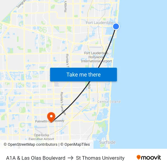 A1A & Las Olas Boulevard to St Thomas University map