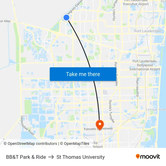 BB&T Park & Ride to St Thomas University map