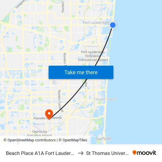 Beach Place A1A Fort Lauderdale to St Thomas University map