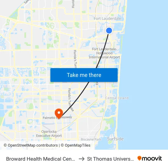 Broward Health Medical Center to St Thomas University map