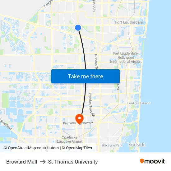 Broward Mall to St Thomas University map