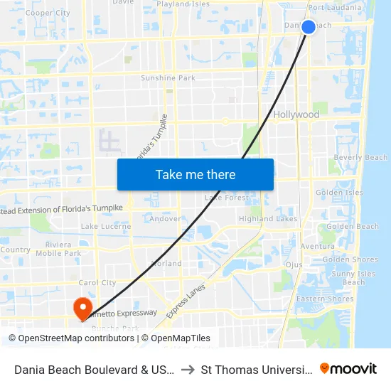 Dania Beach Boulevard & US 1 to St Thomas University map