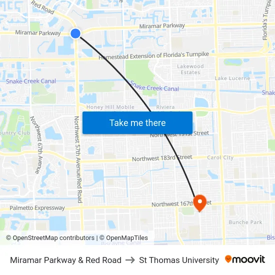 Miramar Parkway & Red Road to St Thomas University map