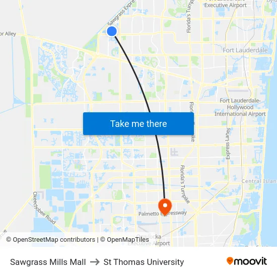 Sawgrass Mills Mall to St Thomas University map