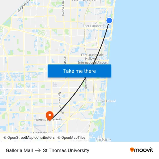 Galleria Mall to St Thomas University map