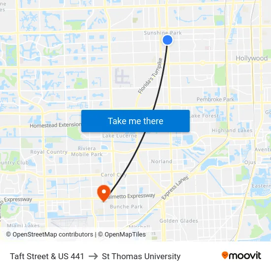 Taft Street & US 441 to St Thomas University map