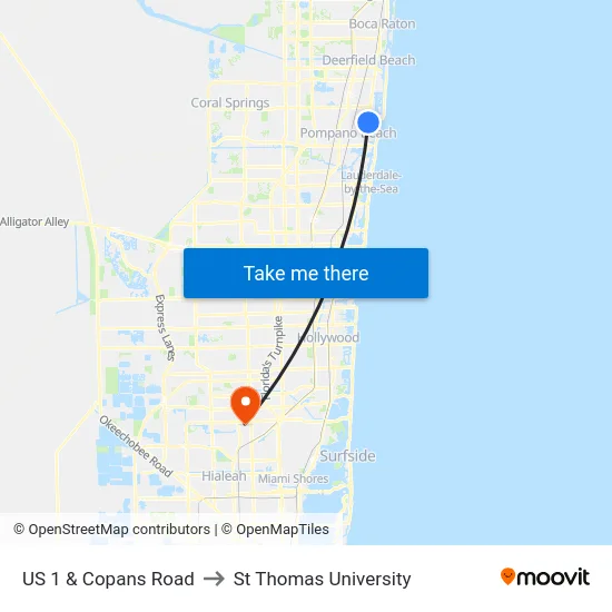 US 1 & Copans Road to St Thomas University map