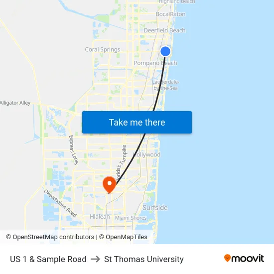 US 1 & Sample Road to St Thomas University map