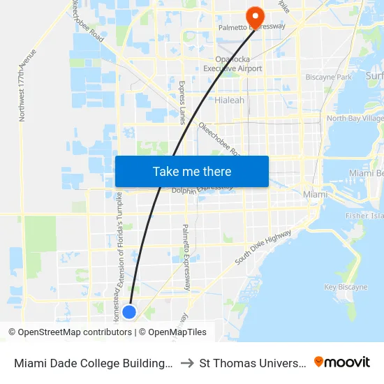 Miami Dade College Building M to St Thomas University map