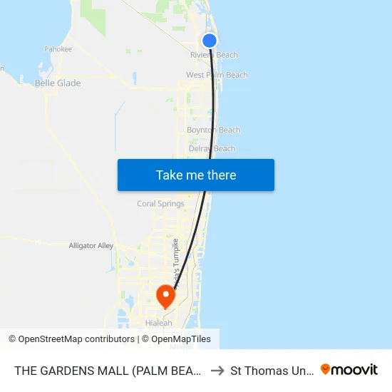 THE GARDENS MALL (PALM BEACH GARDENS) to St Thomas University map