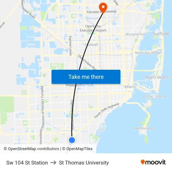 Sw 104 St Station to St Thomas University map
