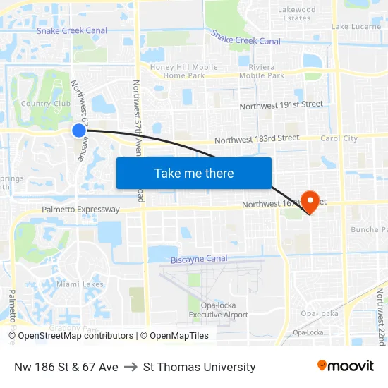 Nw 186 St & 67 Ave to St Thomas University map