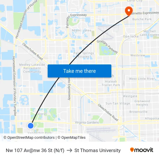 Nw 107 Av@nw 36 St (N/f) to St Thomas University map