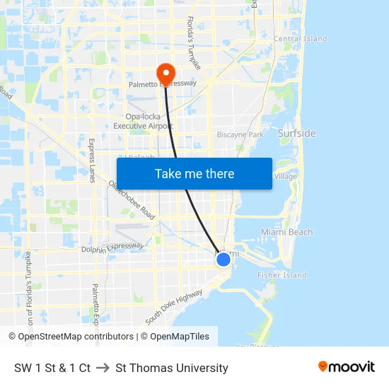 SW 1 St & 1 Ct to St Thomas University map