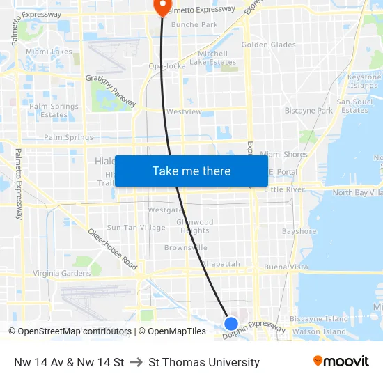 Nw 14 Av & Nw 14 St to St Thomas University map