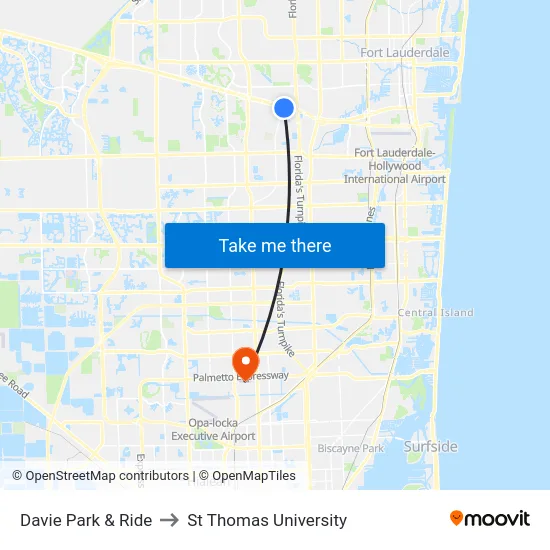 Davie Park & Ride to St Thomas University map