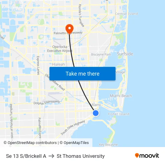 Se 13 S/Brickell A to St Thomas University map