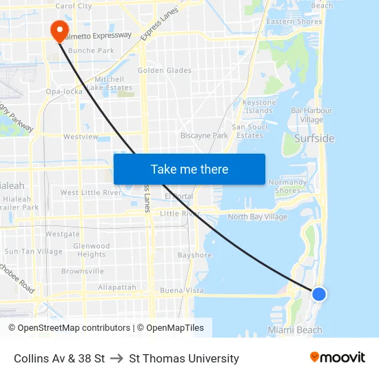 Collins Av & 38 St to St Thomas University map