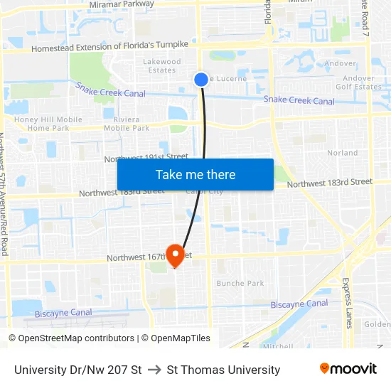 University Dr/Nw 207 St to St Thomas University map