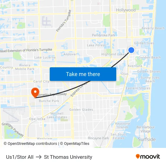 Us1/Stor All to St Thomas University map