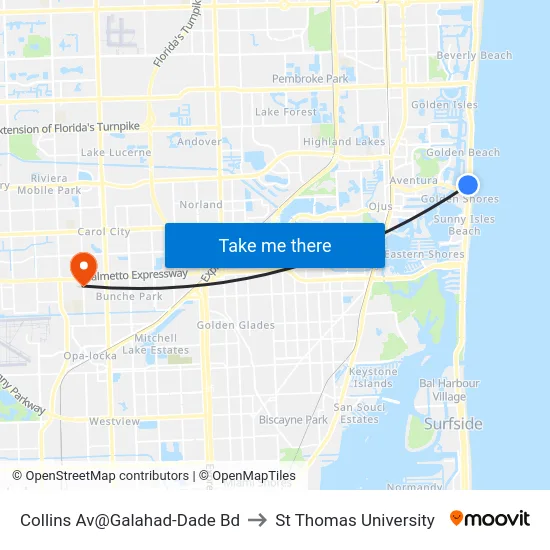 Collins Av@Galahad-Dade Bd to St Thomas University map