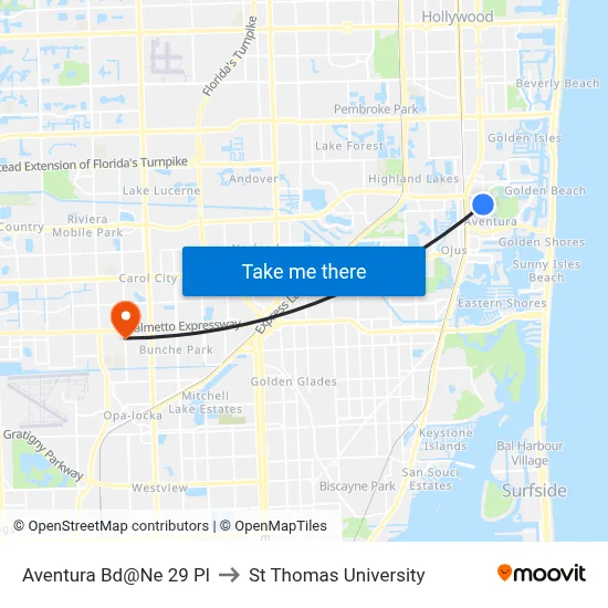 Aventura Bd@Ne 29 Pl to St Thomas University map
