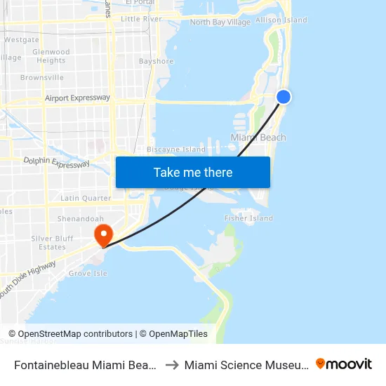 Fontainebleau Miami Beach to Miami Science Museum map