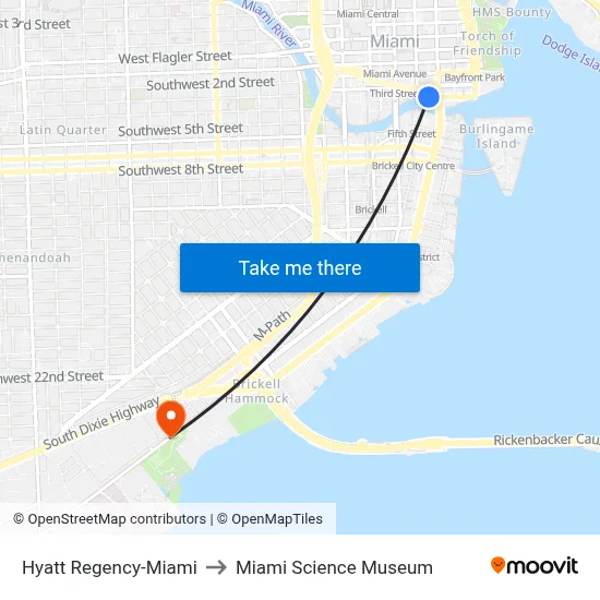 Hyatt Regency-Miami to Miami Science Museum map