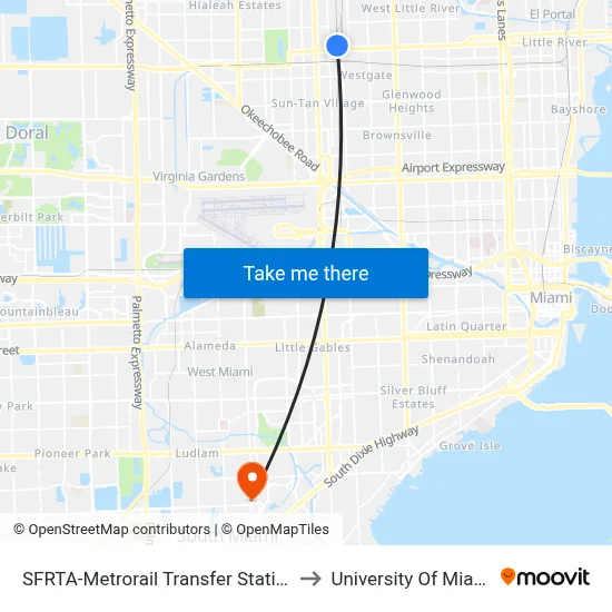 SFRTA-Metrorail Transfer Station to University Of Miami map