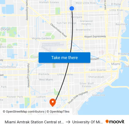 Miami Amtrak Station Central station to University Of Miami map