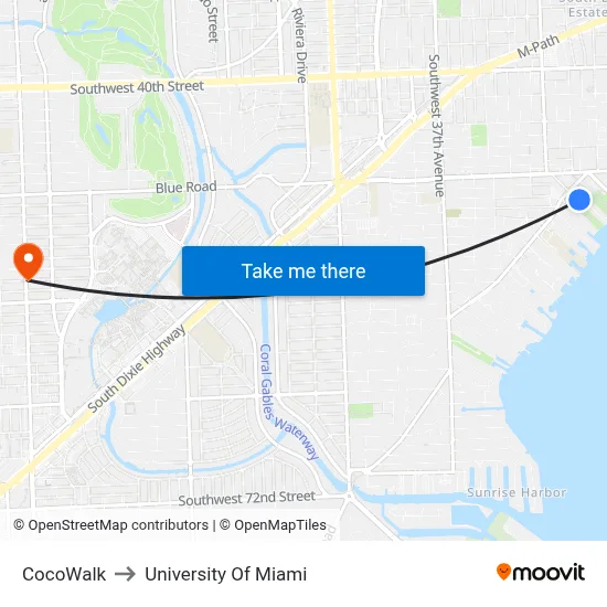 CocoWalk to University Of Miami map