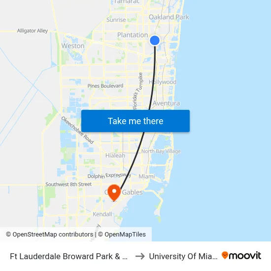 Ft Lauderdale Broward Park & Ride to University Of Miami map