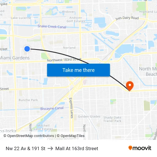 Nw 22 Av & 191 St to Mall At 163rd Street map