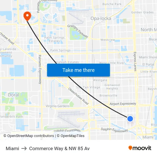 Miami to Commerce Way & NW 85 Av map