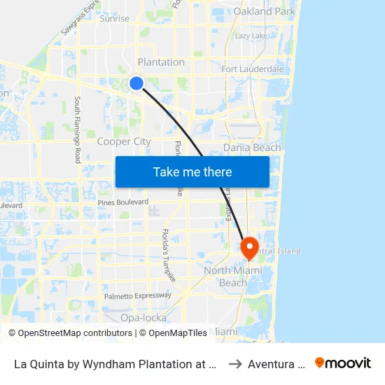 La Quinta by Wyndham Plantation at SW 6th St to Aventura Mall map