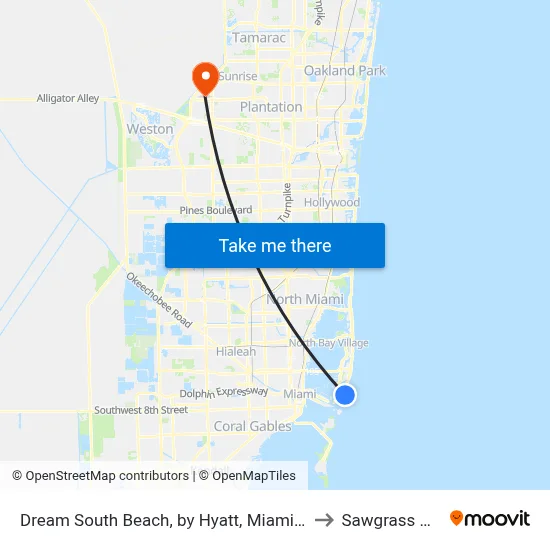 Dream South Beach, by Hyatt, Miami Beach to Sawgrass Mills map