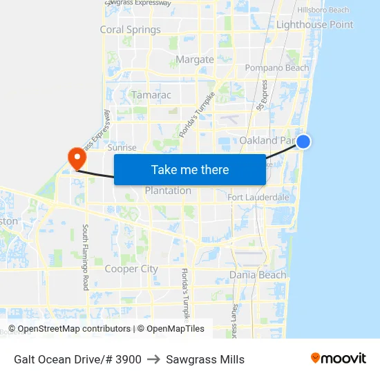Galt Ocean Drive/# 3900 to Sawgrass Mills map