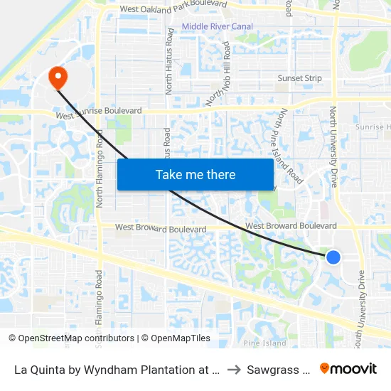 La Quinta by Wyndham Plantation at SW 6th St to Sawgrass Mills map