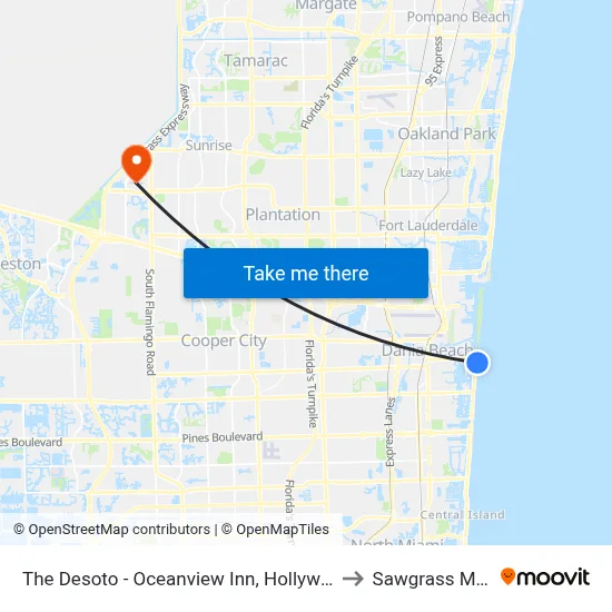 The Desoto - Oceanview Inn, Hollywood to Sawgrass Mills map
